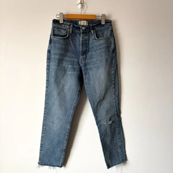 Free People Raw Hem Distressed Blue Denim Jeans Size 29