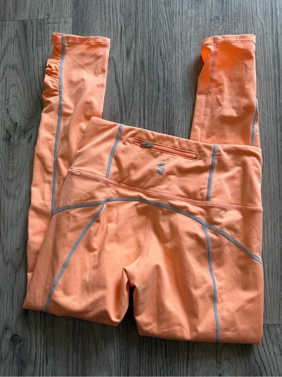 Free People Peach Orange Leggings with Contrast Stitching