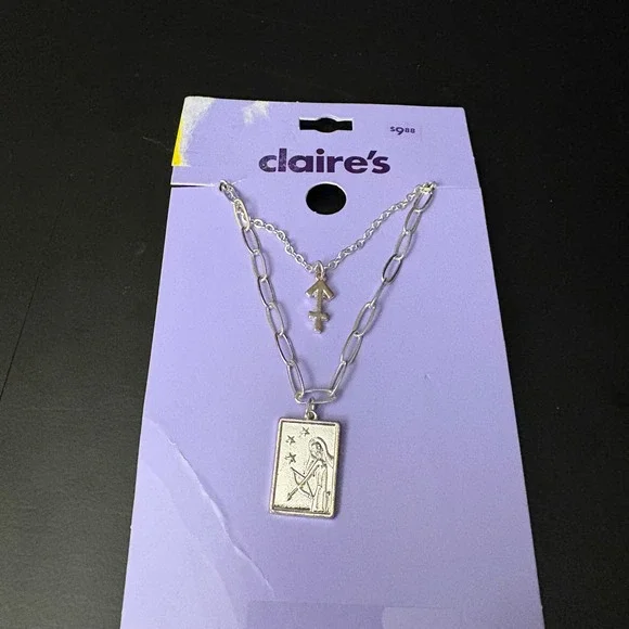 NWT Claires Silver Sagittarius Zodiac Layered Set of‎ 2 Necklaces Nov Dec Gift