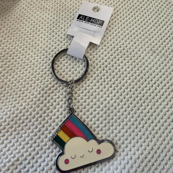 Rainbow Cloud Enamel Silver Tone Metal Keychain Key Ring Vive Cada Dia Ilusion
