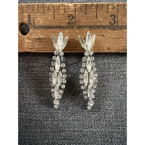 Vintage Rhinestone‎ Shoulder Duster Chandelier Clip On Earrings Bridgerton 40s