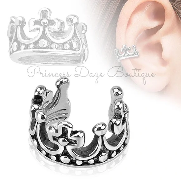 Crown Ear Cuff Climber No‎ Piercing Needed Sterling Silver Princess Style