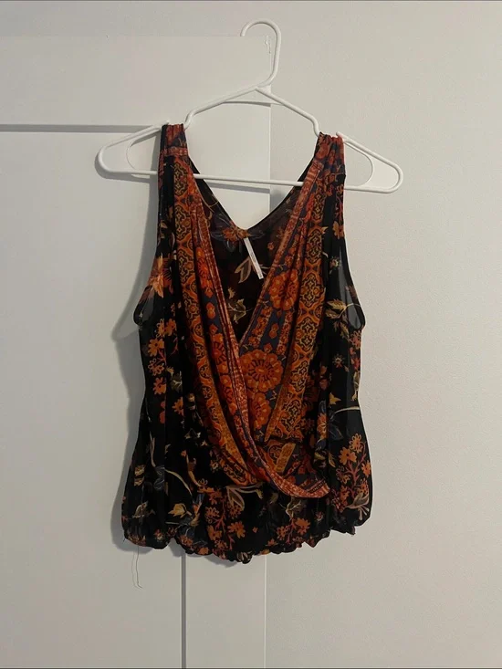 Free Prople Mesh Black Floral Tank Top Sz Small