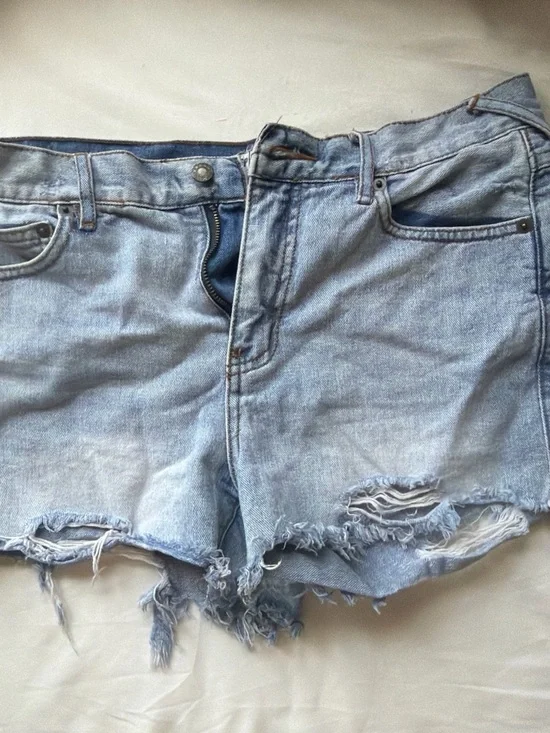 Free People Light Blue Distressed Denim Cutoff Shorts