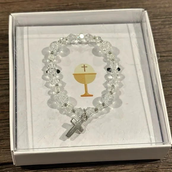 First Communion Gifts for Girls, Cross Bracelet First Communion Gifts clear bead