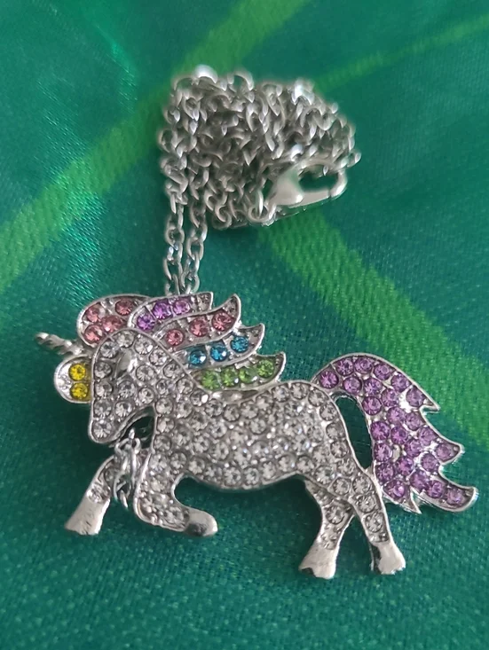 Silver-tone Crystal Unicorn Pendant Necklace - Multicolor