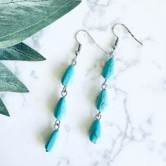2/$30🌵 Faux Turquoise Stone Bead Dangle Drop Earrings NEW Bohemian Southwestern