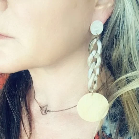 Long Acrylic disk and chain link earrings