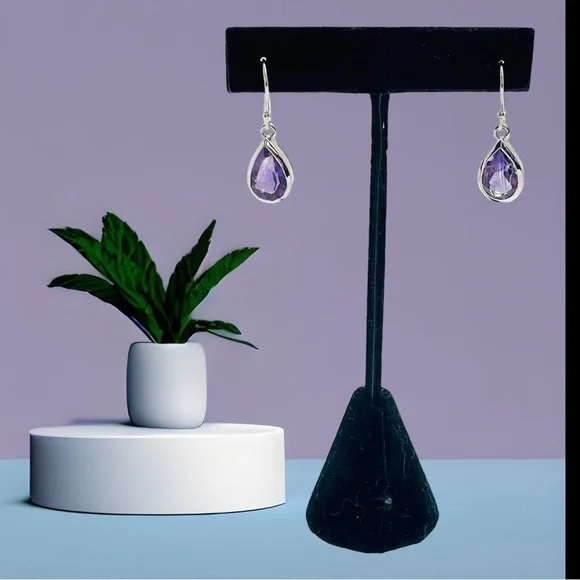 NEW Sterling‎ silver teardrop earrings with amethyst stones