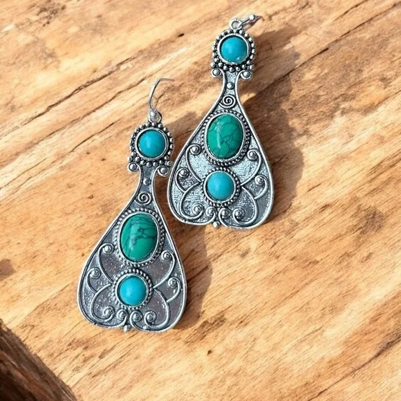 New Green and Blue Turquoise Silver Earrings