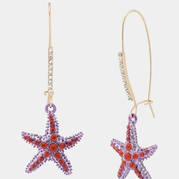 💕▪️Betsey Johnson ▪️Mermaid Jewels Starfish Dangle Shepherd Hook Purple Earring