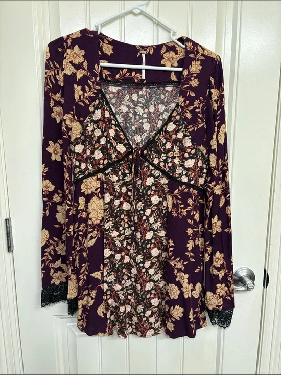 Free People Odette Floral Long Sleeve Tunic‎ Size L