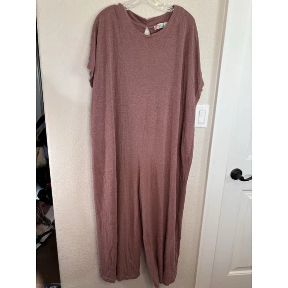 Free People Beach Luster One Piece Jumpsuit M/L Oversized Wide Leg Antique Oak