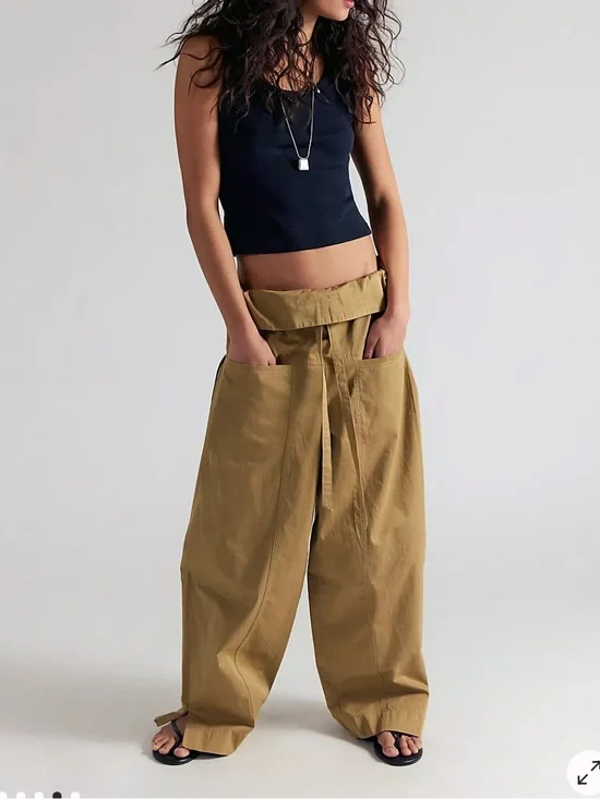 Free People NEW Paperbag Waist Pants in Tan