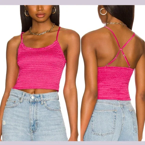NWT $58 Free People [ Small ] Smocked Right‎ on Time Camisole Fuchsia Pink