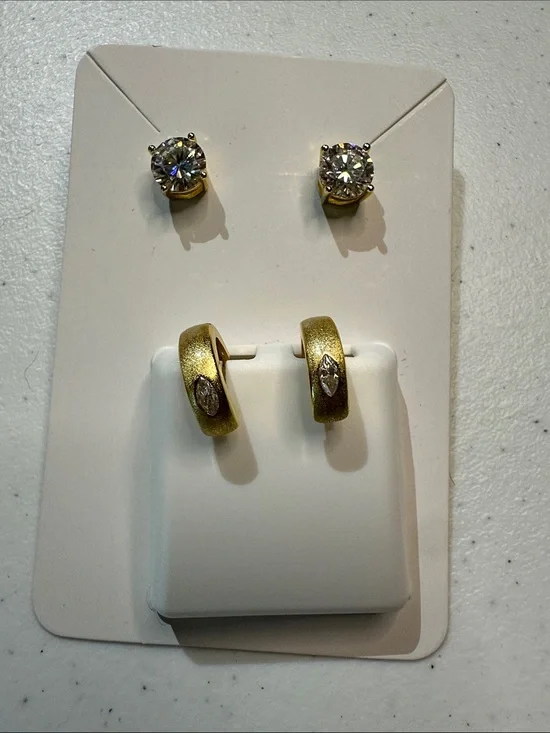 Gold Tone Crystal Stud & Hoop Earring Bundle/ Sparkly Set