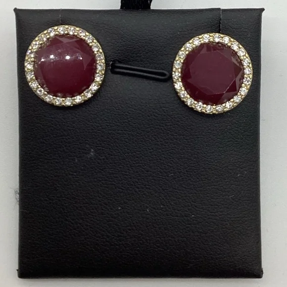 210. Maroon, Gold & Diamond-Studded Earrings – EUC