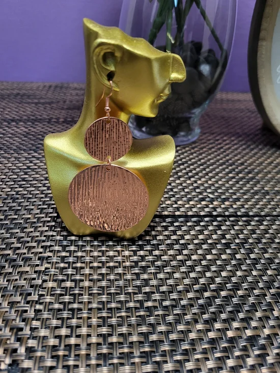 Round Textured Copper-Tone Double Disc Earrings