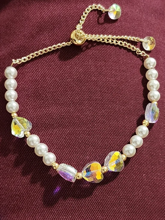 Gold Pearl and Iridescent Crystal Kids Bracelet