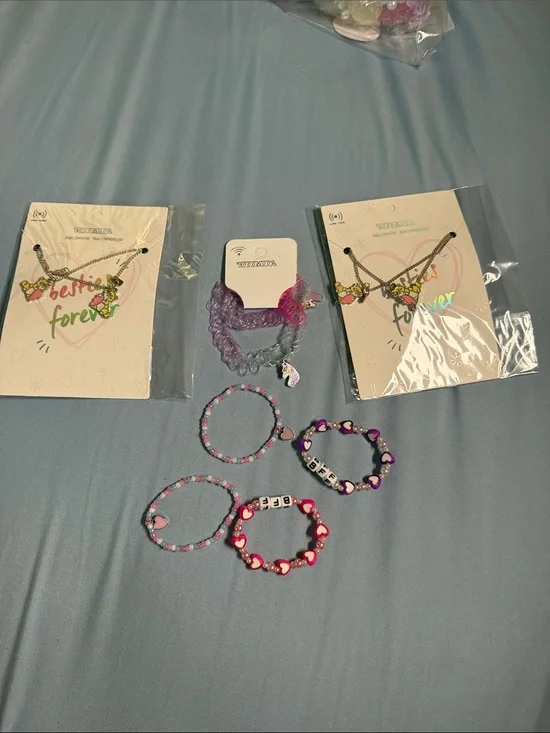 Kids Heart Bead Bracelet Set in Pink & Purple - Cute Letter Beads bff besties