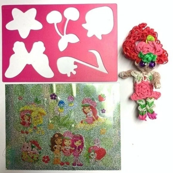 Strawberry Shortcake Rainbow Loom Bracelet Pink‎ Red Green Handmade Retro Unique