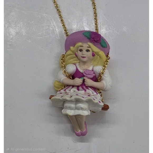 Vintage 1994 Avon Kids Pendant Goldtone Necklace Peppermint Rose Jewelry 16