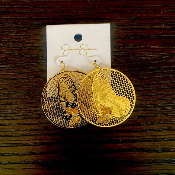NEW Jessica Simpson gold butterfly hoop earrings