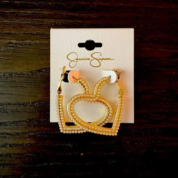NEW Jessica Simpson Gold and Pearl Hoop Earrings