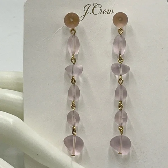 J. Crew Pretty Pink Sweet Sea Glass‎ Linear Drop Earrings Gold Tone New