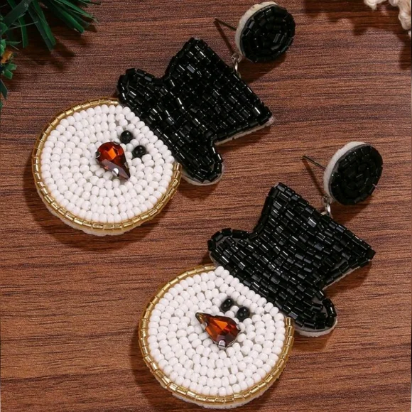 SNOWMAN Seed Bead Earrings‎ NWT