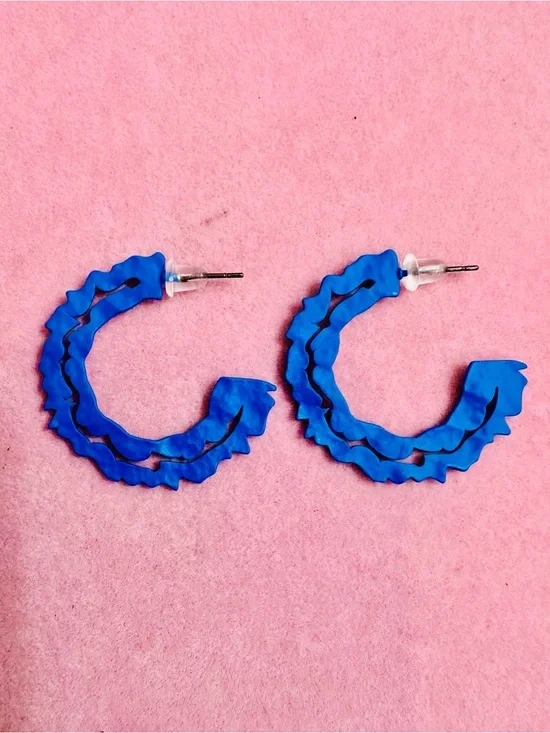 NWT Electric Blue Ruffle Hoop Earrings
