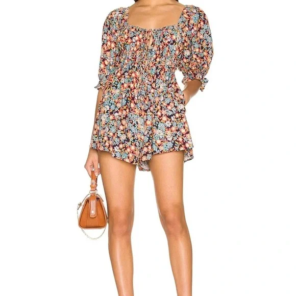 FREE PEOPLE Black Floral‎ SHOW ME LOVE Romper Sz. M