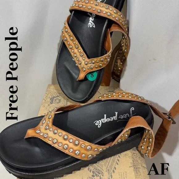 Free People Lizzie Taupe Tan Studded Sandals Size 8 NWT New in box