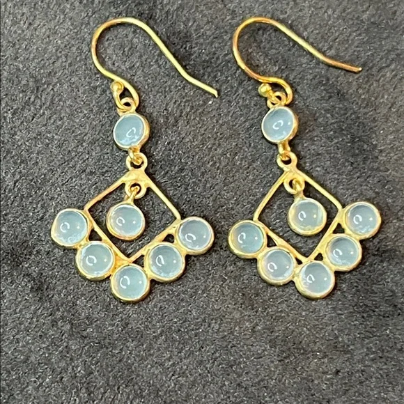 Polished Green Chalcedony Dangle Earrings, vermeil over Sterling Silver. 1”