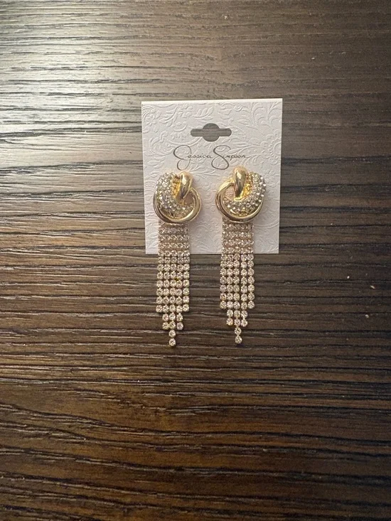 NEW Jessica Simpson Gold Twist Fringe Earrings