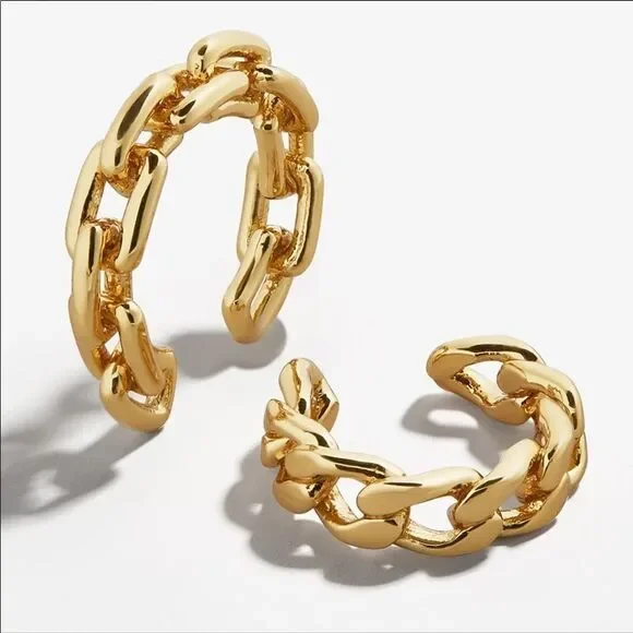 Stackable Gold Cuban Chunky Chain Ear Cuffs Earrings Jewelry NEW