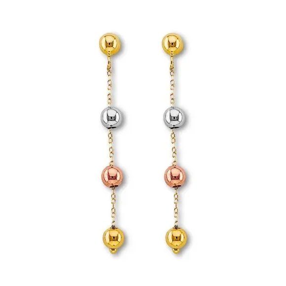 14K Tri-Color Gold Hanging Ball Earrings By Tehrani Jewelry