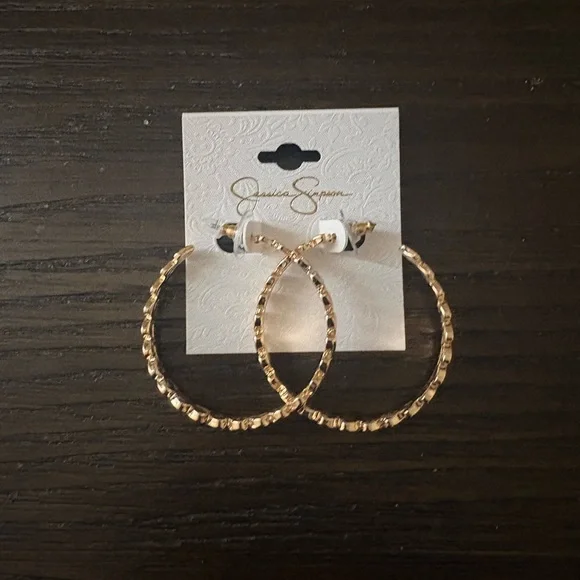 NEW Jessica Simpson gold heart hoop earrings