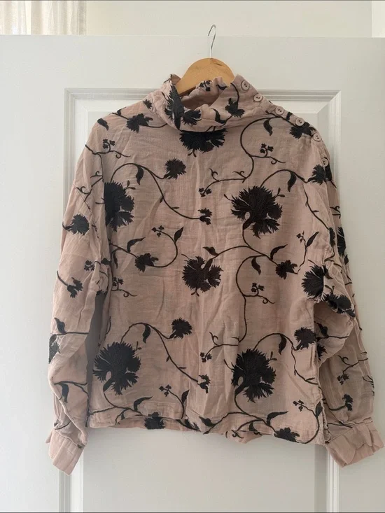 Blush Pink Floral Velvet Burnout Mock Neck Top