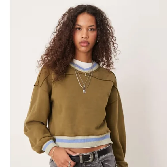 Free People Rio Sweatshirt Seaweed Green‎ Combo