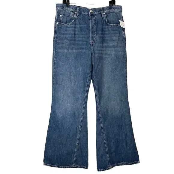 We The Free People New Dawn Flare Jeans High Waist Belgrade Blue SZ 31 NWT