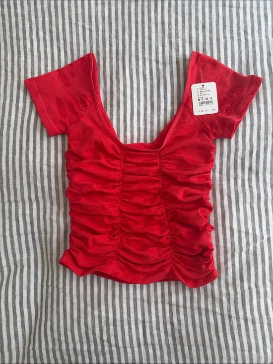 Free People Red Ruched Scoop Neck Crop Top