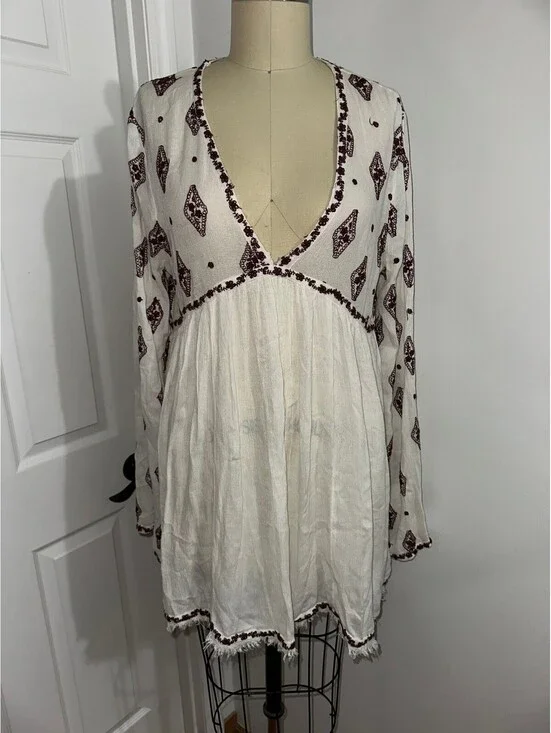 Free People White Boho Y2K Festival Dress Size L/G