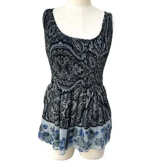 Free People Stretchy Paisley Sleeveless Floral Smocked Boho XS