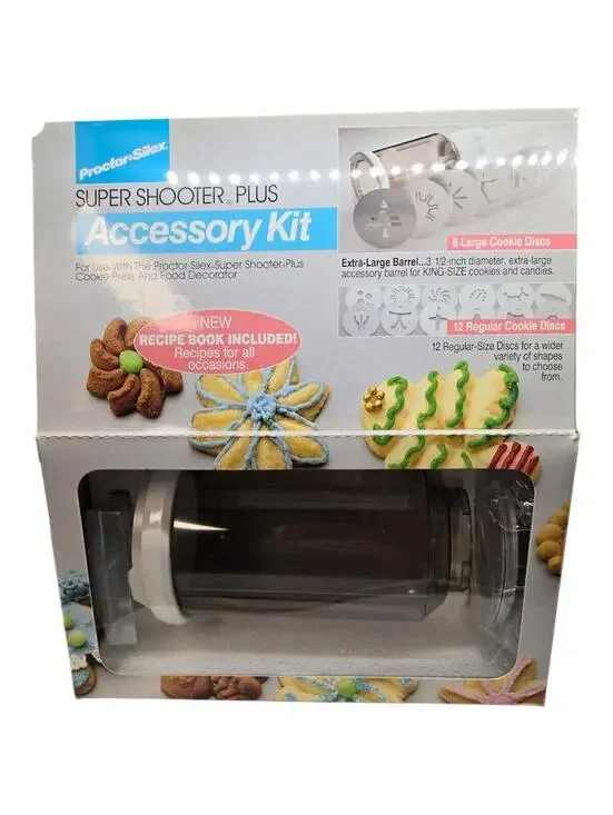 Unused Complete Proctor Silex Super Shooter Plus Accessory Kit King Size Cookies