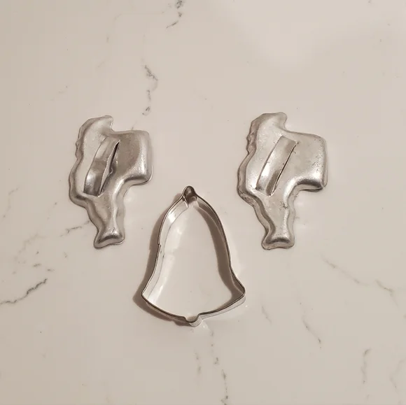 Vintage Tin Metal Cookie Cutters Set of 3 Christmas Holiday Cutouts Santa & Bell