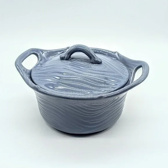 Temp-Tations Woodland Slate Blue Ceramic Stoneware Covered Baker