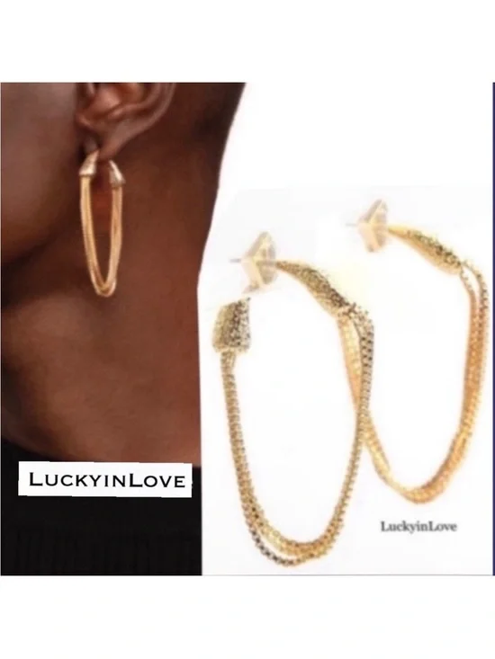 ALEXIS BITTAR • Back Front Drippy Gold Draped Chain Multi-Strand Hoop Earrings