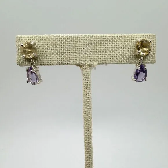NWOT 9x6mm Amethyst and 7mm citrine dangle earrings in‎ sterling silver!