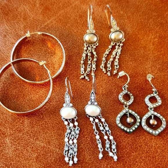 Vintage Monet Earrings Lot Silver Gold Tone‎ Pierced Classic Elegant Jewelry